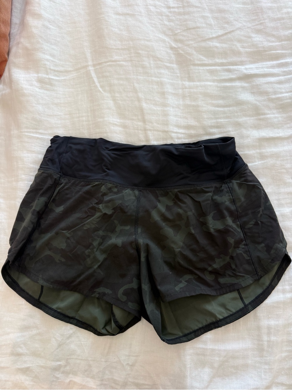 lululemon athletica Black and Dark Green Camo High Waist Speed Up Shorts